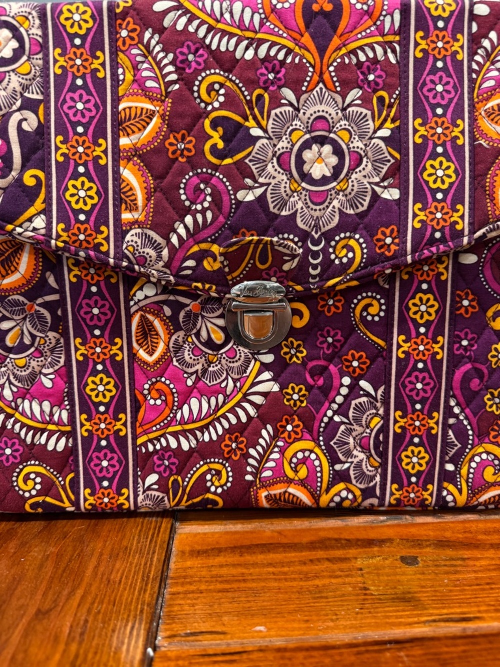Vera Bradley Laptop Work Bag Paisley Print Travel Tote Briefcase Purple Orange - Picture 2 of 7